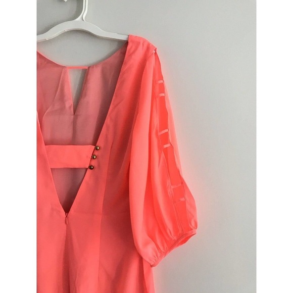 Ark & Co | Cutout Mini Dress Size S Pink 3/4 Puff Sleeves Open Back - Picture 3 of 12